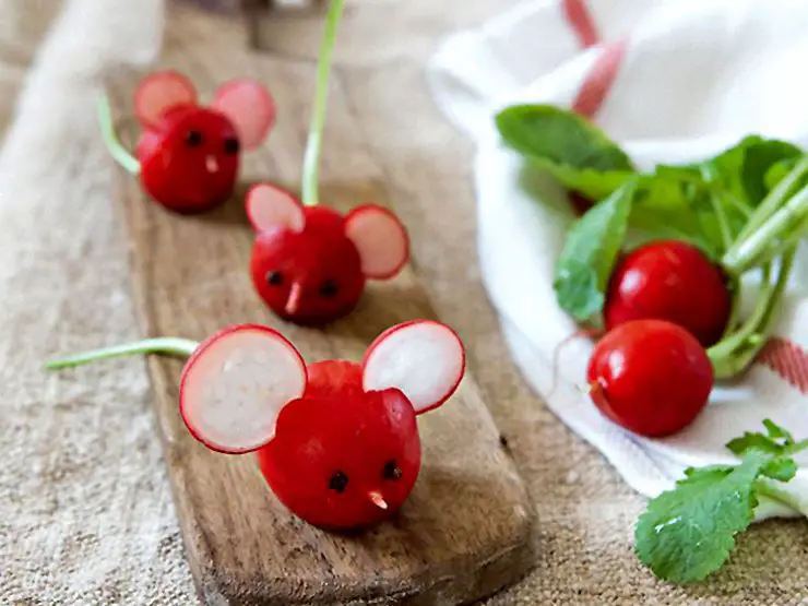 mouse shaped radish snacks