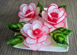 radish rose petals plate decoration cutting