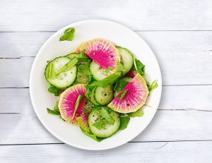 Watermelon radish salad with cucumber